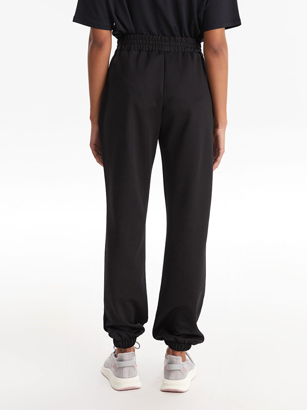 Siyah Kadın Beli Lastikli Düz Jogger Eşofman Altı-4