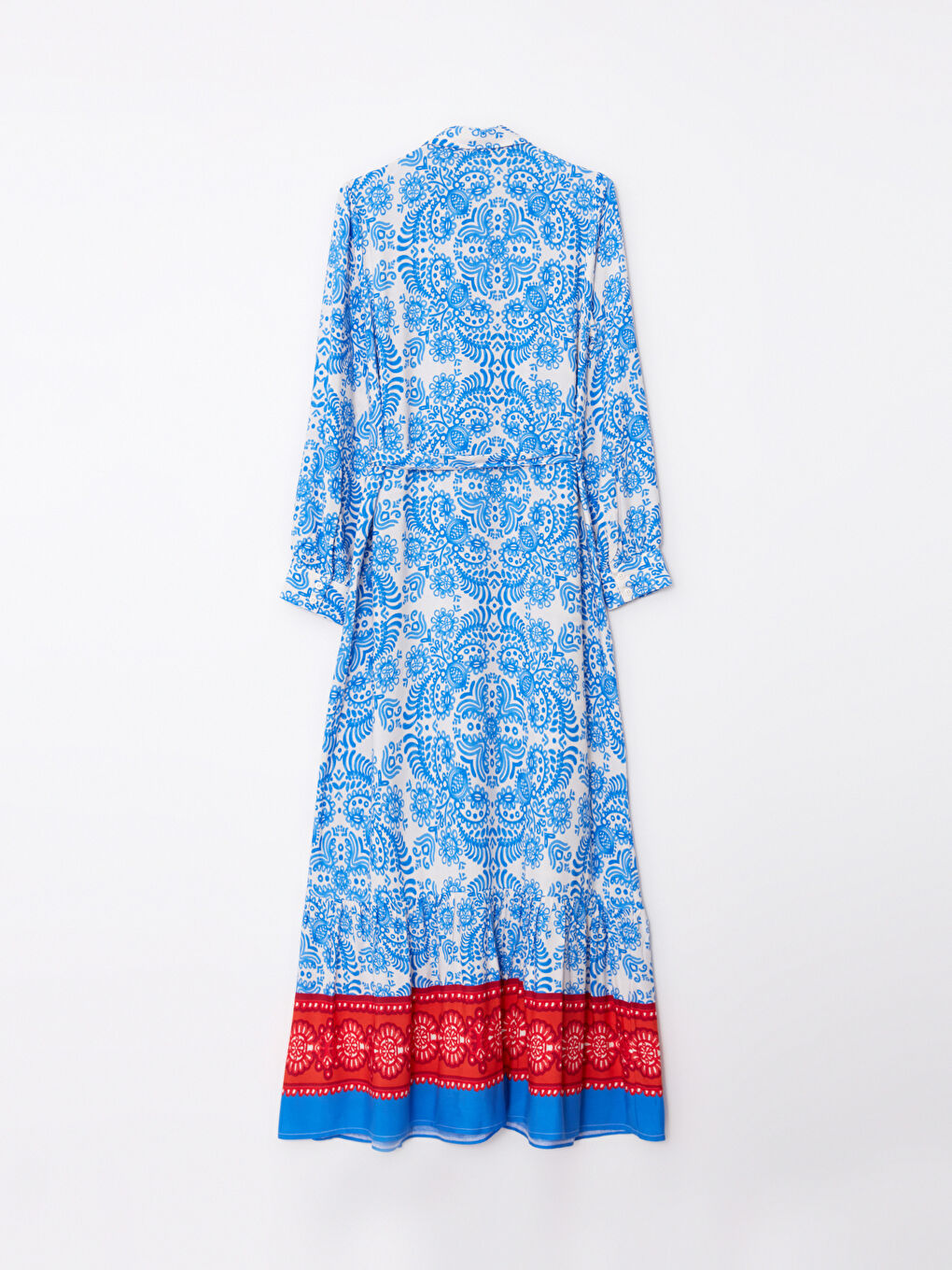 Mavi Desenli Uzun Kollu Viskon Kadın Gömlek Elbise-6