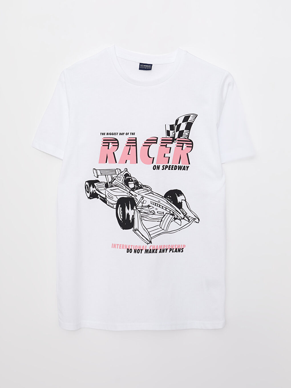 Beyaz Bisiklet Yaka Baskılı Kısa Kollu Pamuklu Erkek Çocuk Tişört