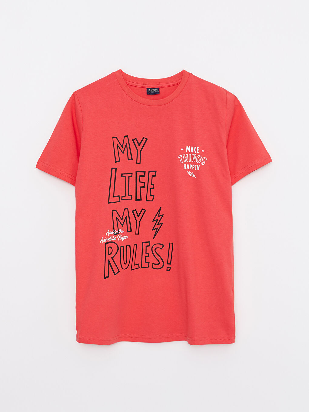 Mercan Bisiklet Yaka Baskılı Kısa Kollu Pamuklu Erkek Çocuk Tişört