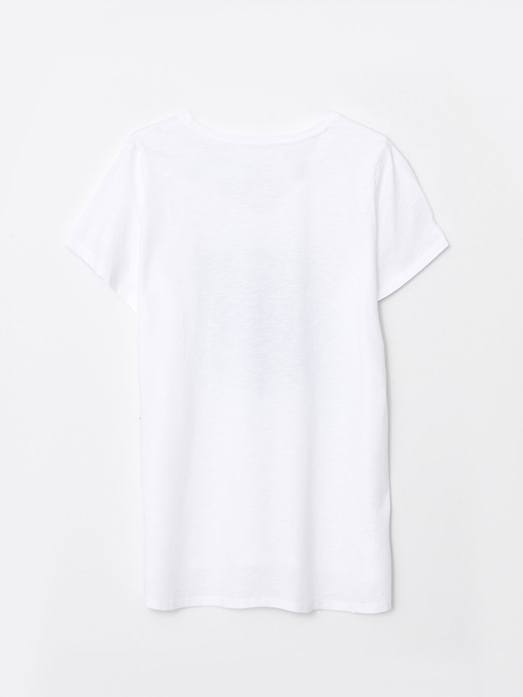 Ekru Büyük Beden V Yaka Baskılı Kısa Kollu Pamuklu Kadın Tişört-6