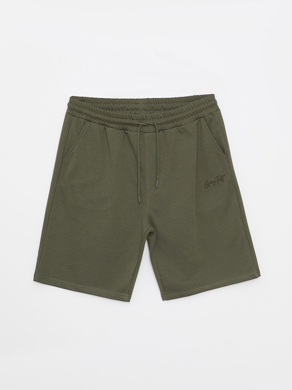 Haki Standart Kalıp Nakışlı Erkek Şort-5