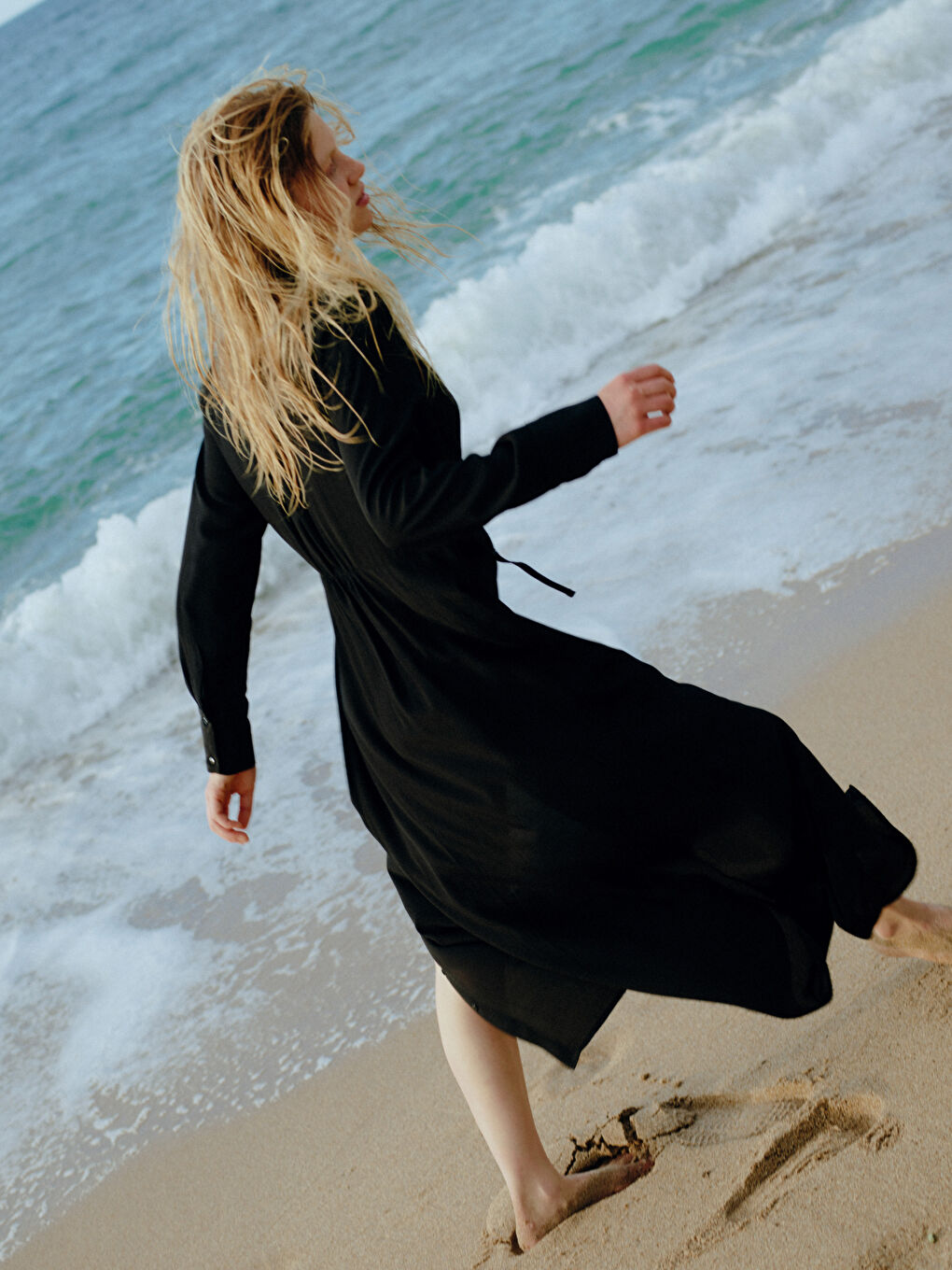 Robe Chemise Femme Unie à Manches Longues en Viscose