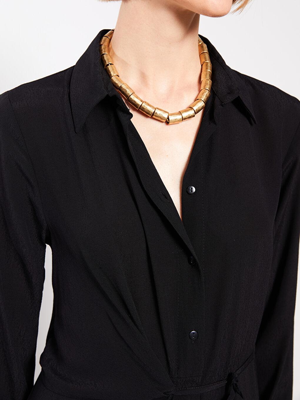 Robe Chemise Femme Unie à Manches Longues en Viscose-5