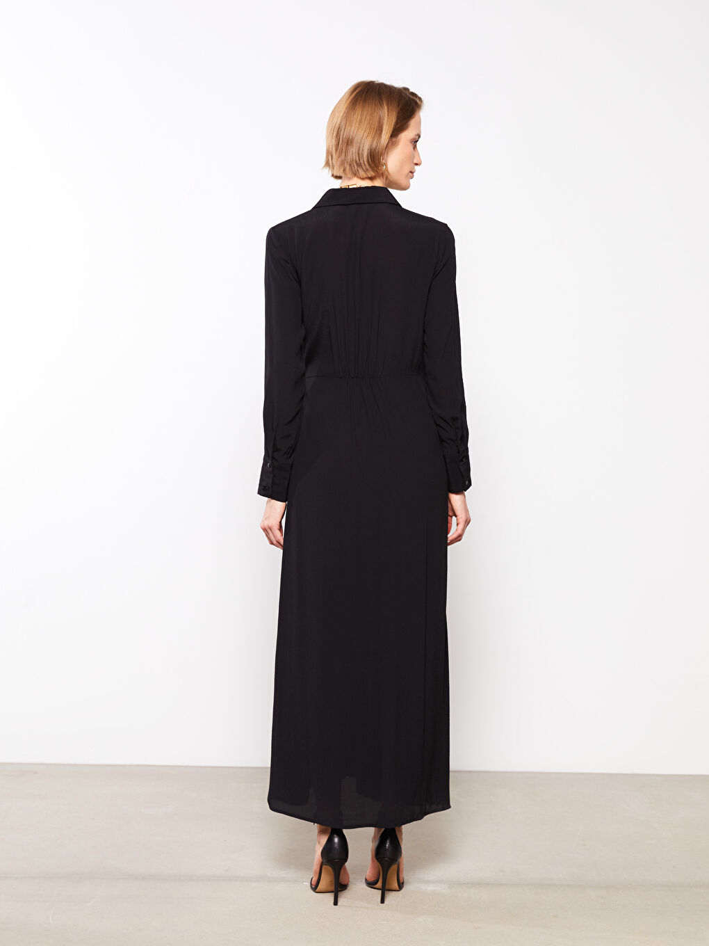 Robe Chemise Femme Unie à Manches Longues en Viscose-6