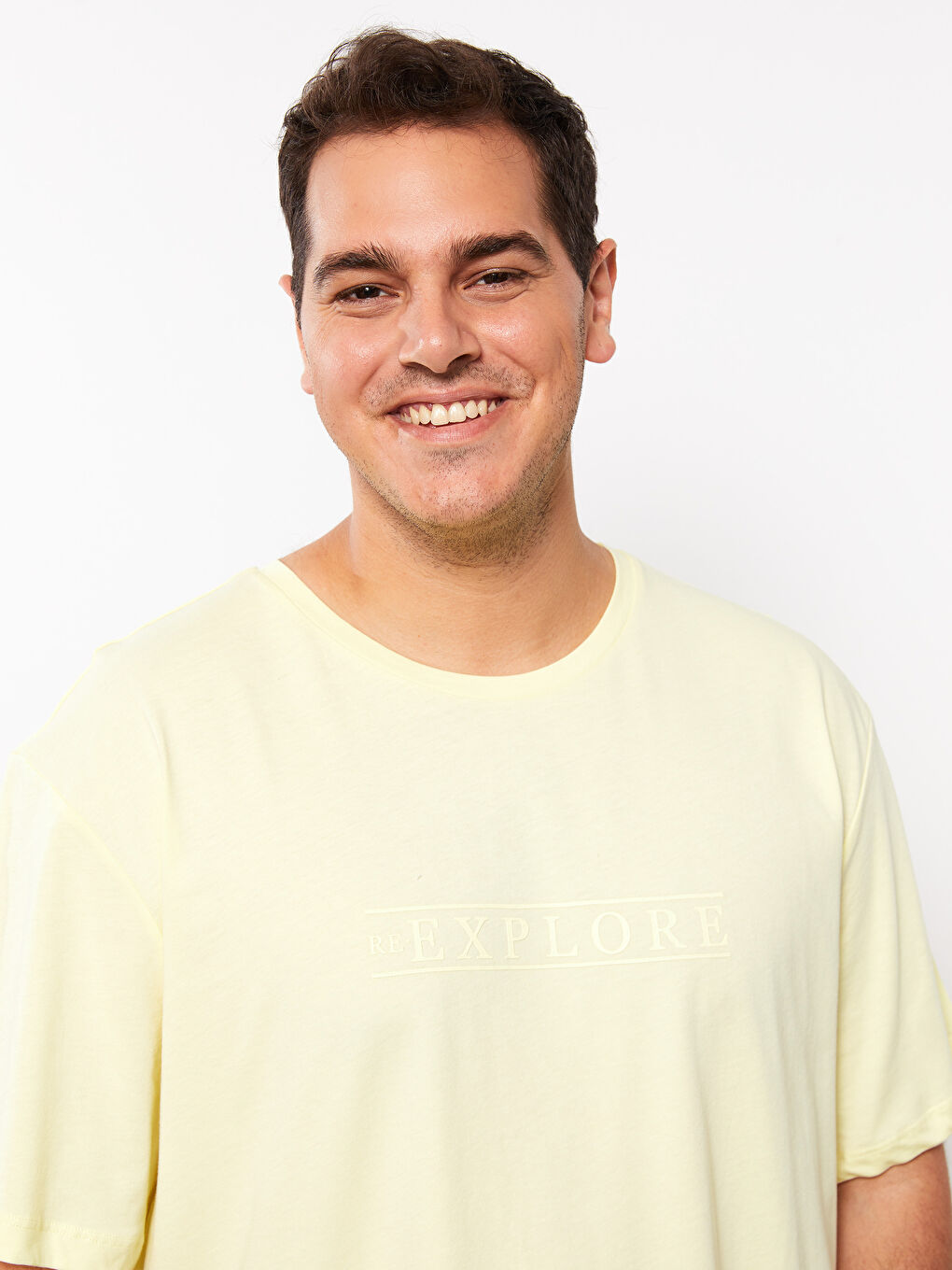 Sarı Bisiklet Yaka Kısa Kollu Baskılı Penye Erkek Tişört