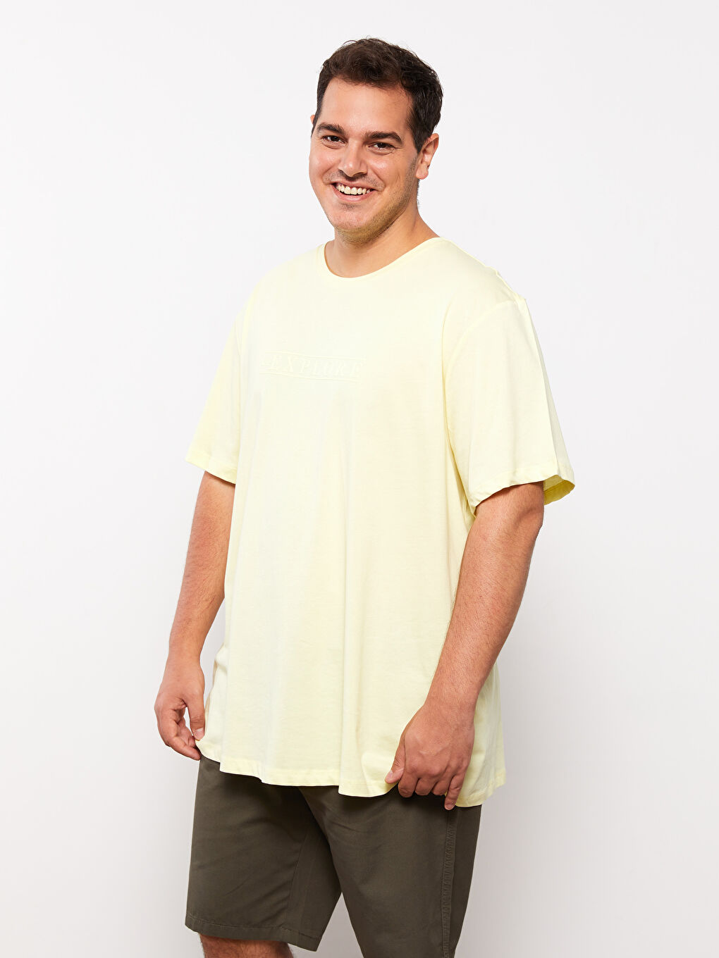 Sarı Bisiklet Yaka Kısa Kollu Baskılı Penye Erkek Tişört-1
