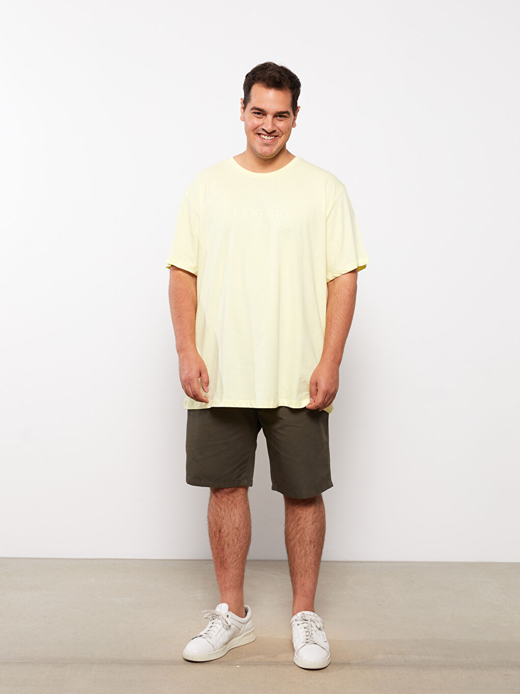 Sarı Bisiklet Yaka Kısa Kollu Baskılı Penye Erkek Tişört-2