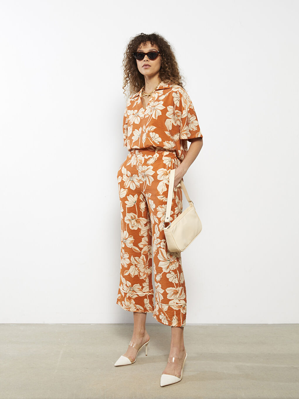 Turuncu Beli Lastikli Desenli Kadın Kapri