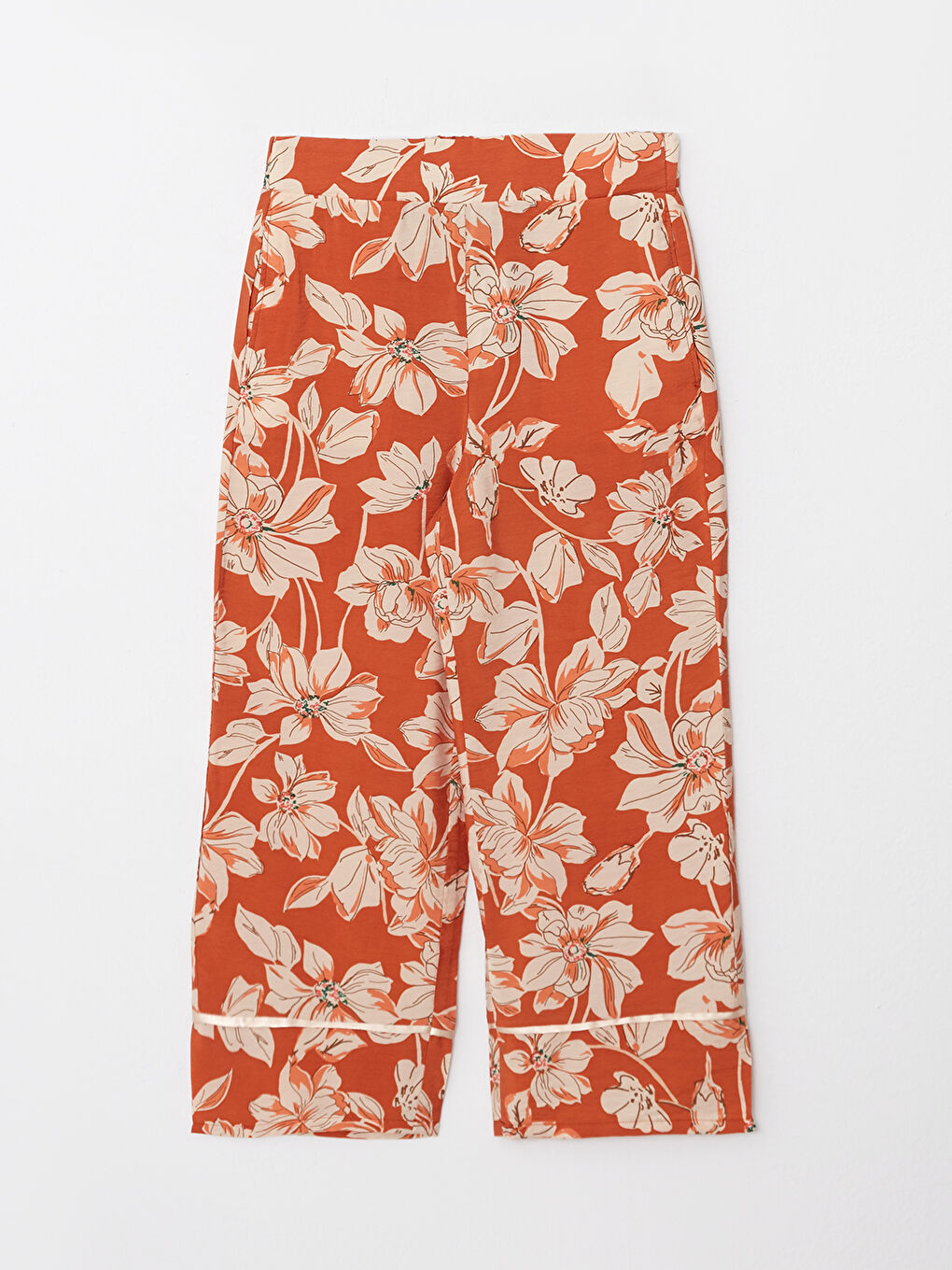 Turuncu Beli Lastikli Desenli Kadın Kapri-5