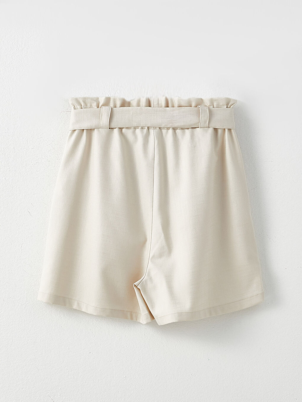 Bej Kadın Yüksek Bel Rahat Kalıp Düz Şort-5