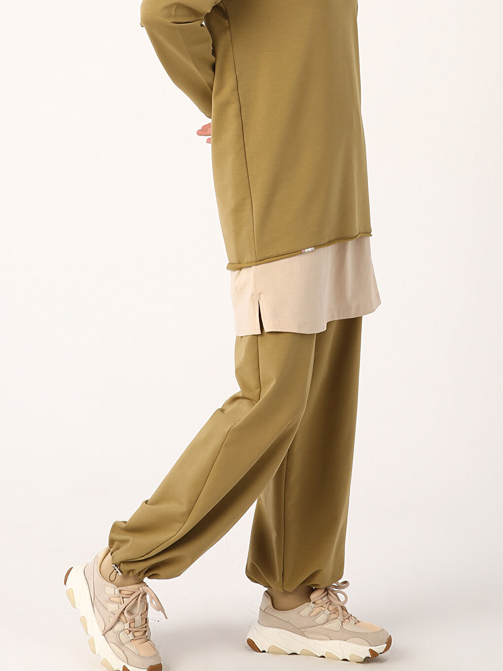 Bej Düz Penye Kadın İçlik Etek-1