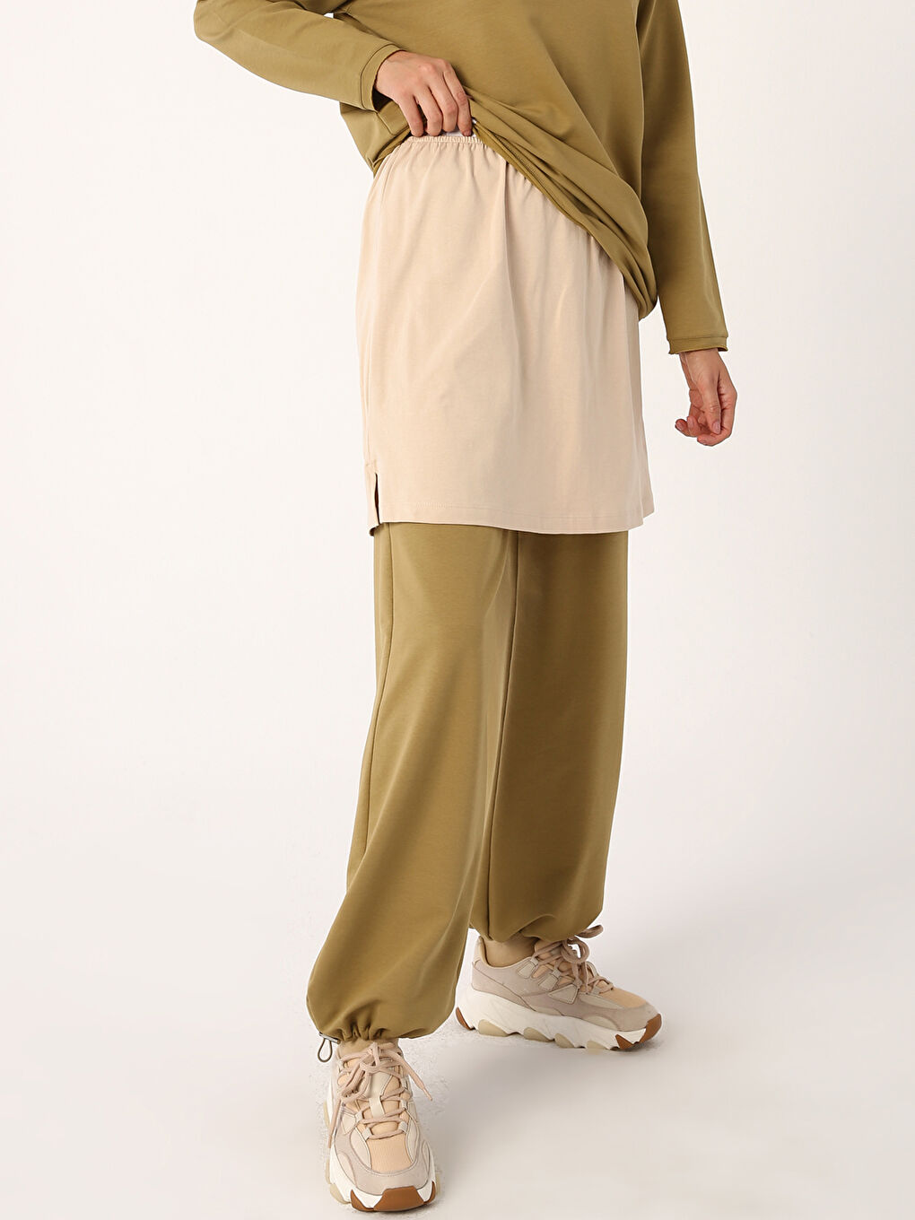 Bej Düz Penye Kadın İçlik Etek-3