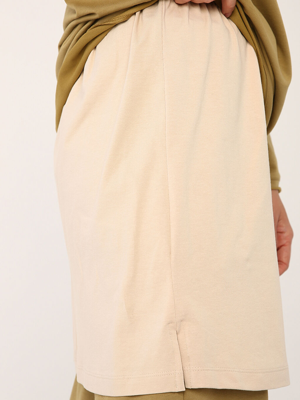 Bej Düz Penye Kadın İçlik Etek-4