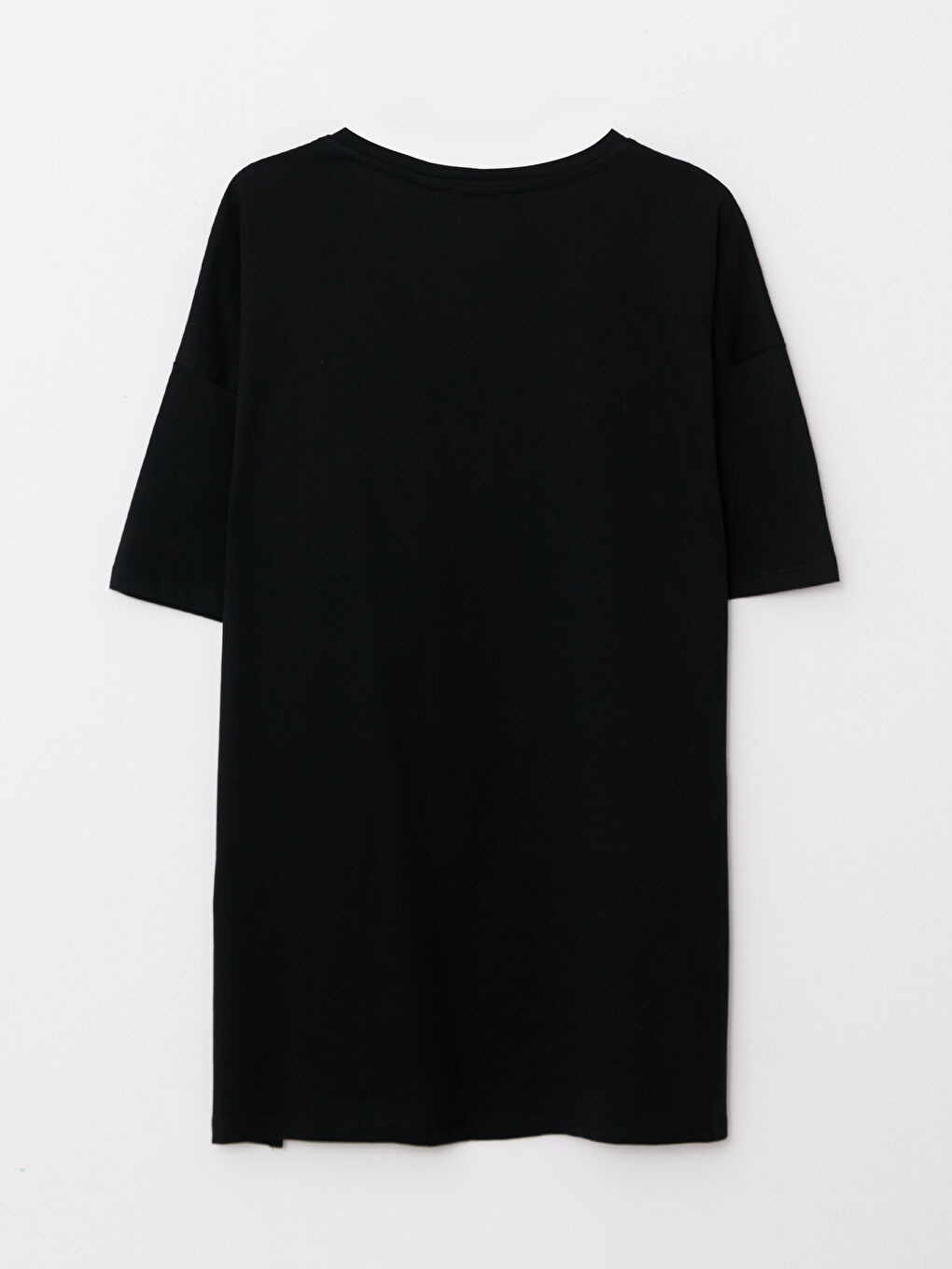 Siyah Büyük Beden Bisiklet Yaka Baskılı Kısa Kollu Pamuklu Kadın Tişört-5