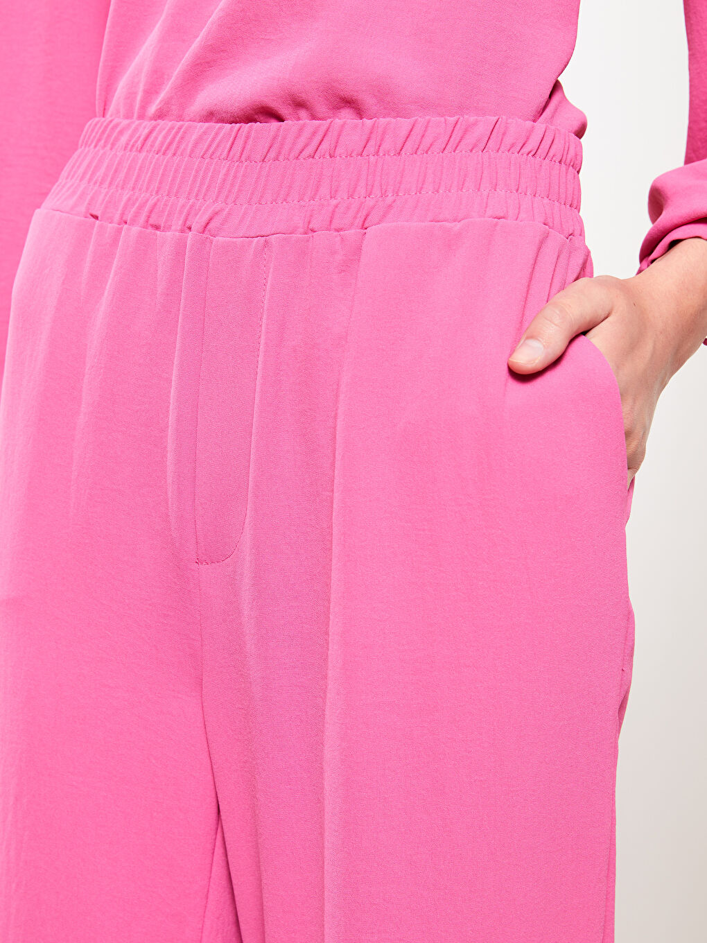 Fuşya Kadın Beli Lastikli Rahat Kalıp Düz Pantolon-2