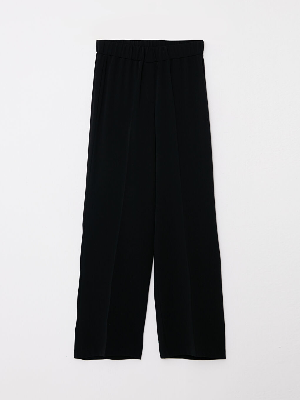 Siyah Beli Lastikli Düz Krep Kadın Pantolon-5