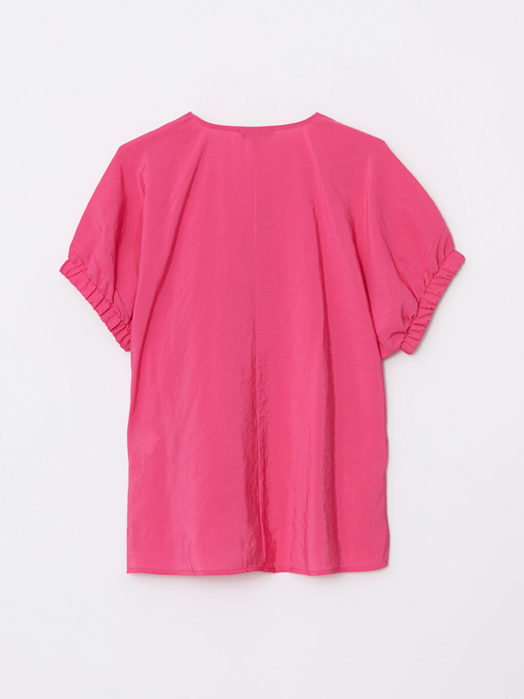 Pembe Kaçık Yaka Düz Kısa Kollu Kadın Bluz-6