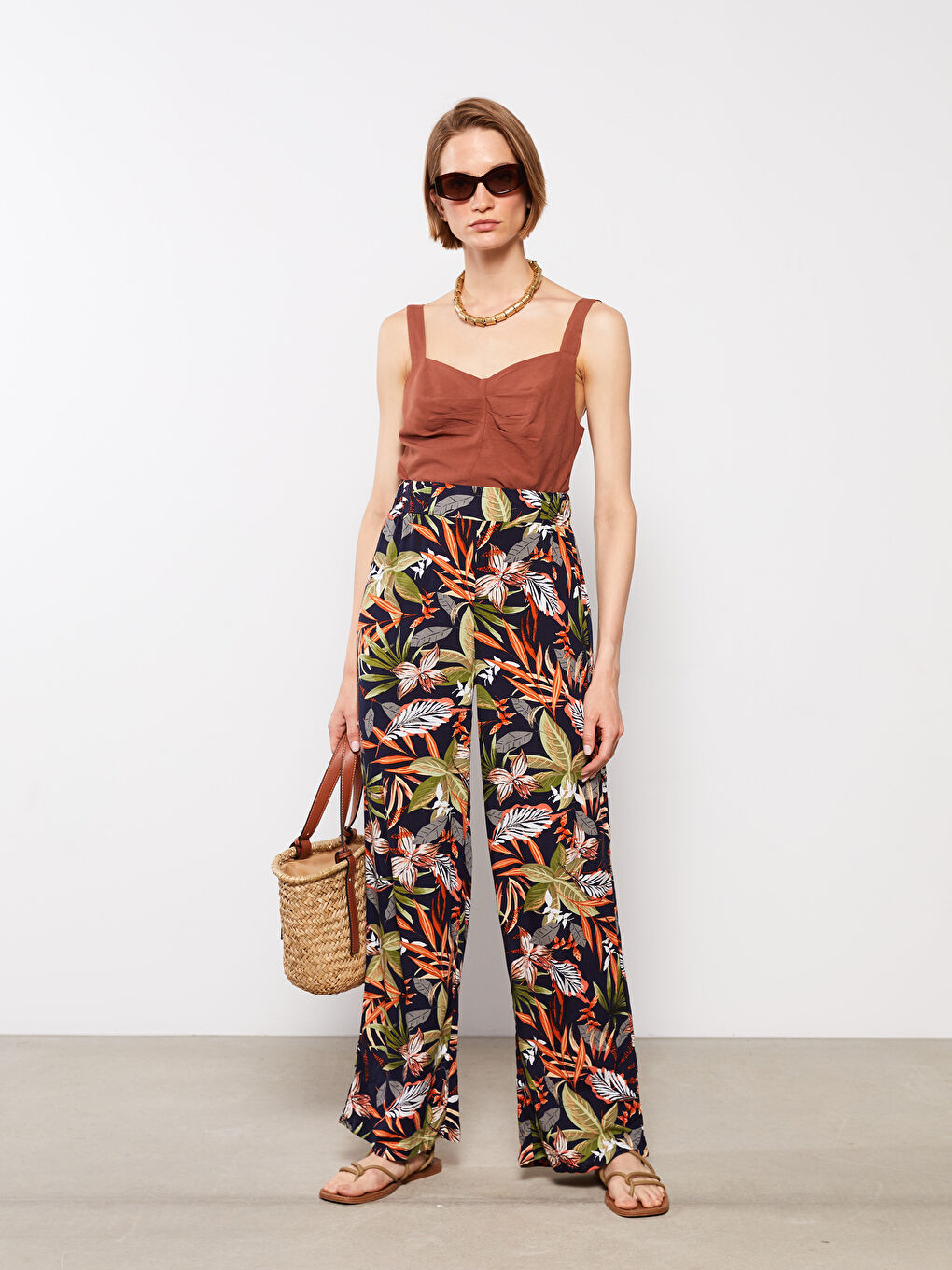 Pantalon en Viscose à Taille Élastiquée Confortable Imprimé pour Femmes