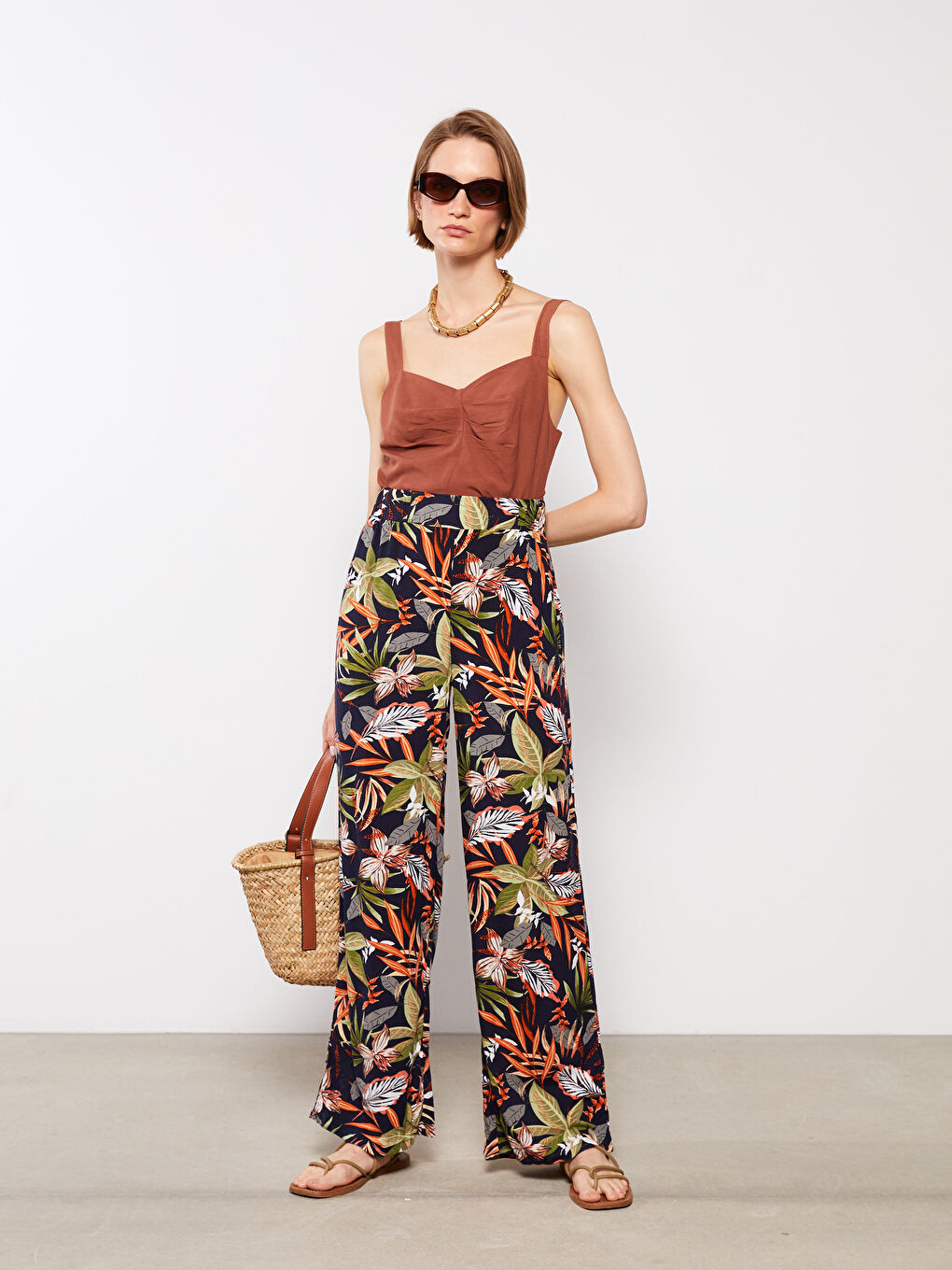 Pantalon en Viscose à Taille Élastiquée Confortable Imprimé pour Femmes-1