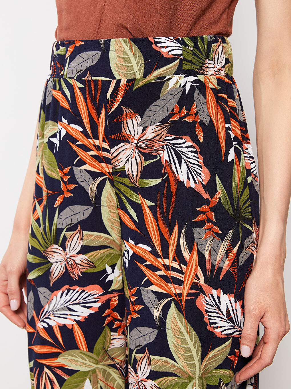 Pantalon en Viscose à Taille Élastiquée Confortable Imprimé pour Femmes-4