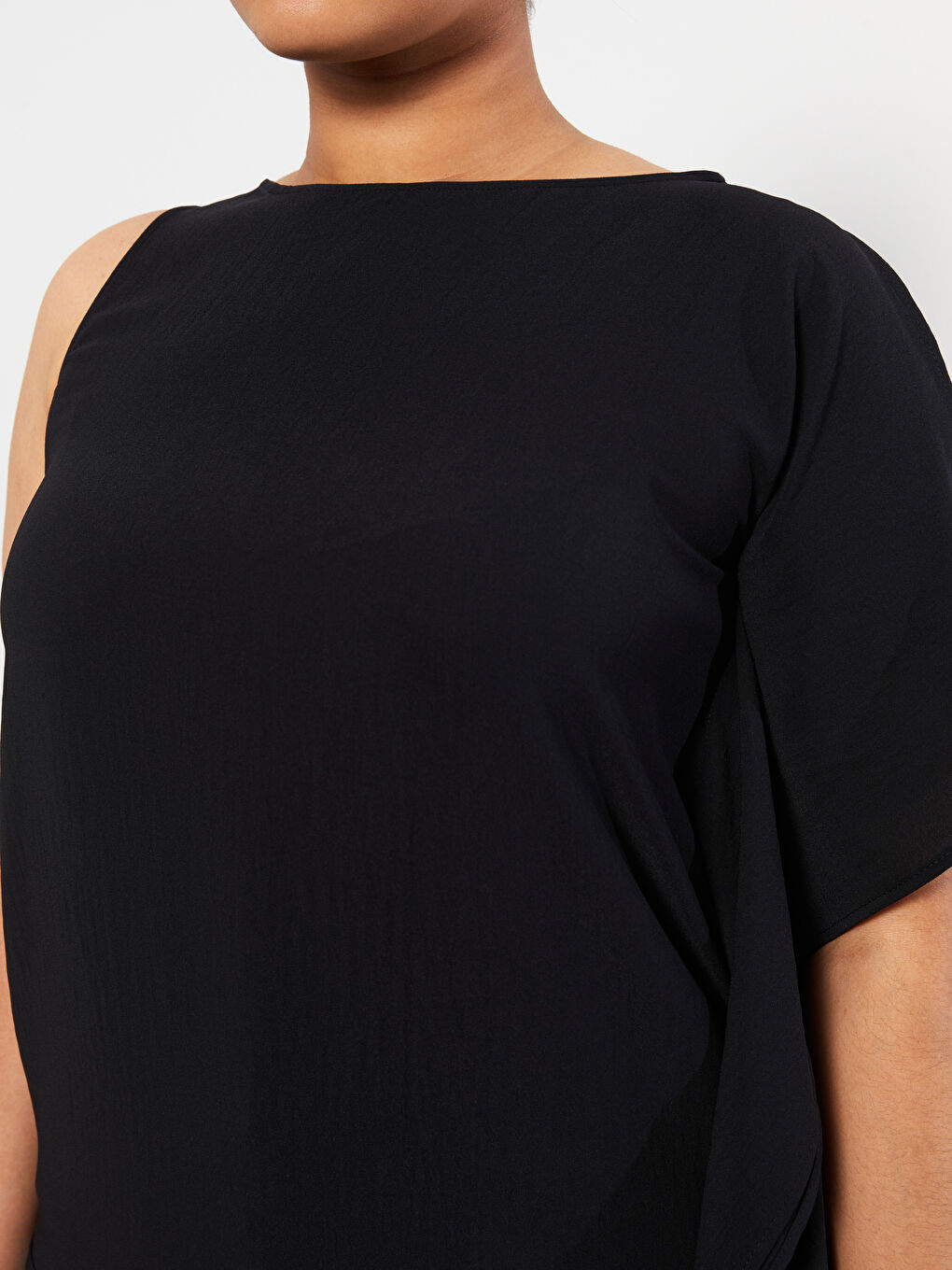 Siyah Büyük Beden Bisiklet Yaka Düz Poplin Kadın Bluz-3