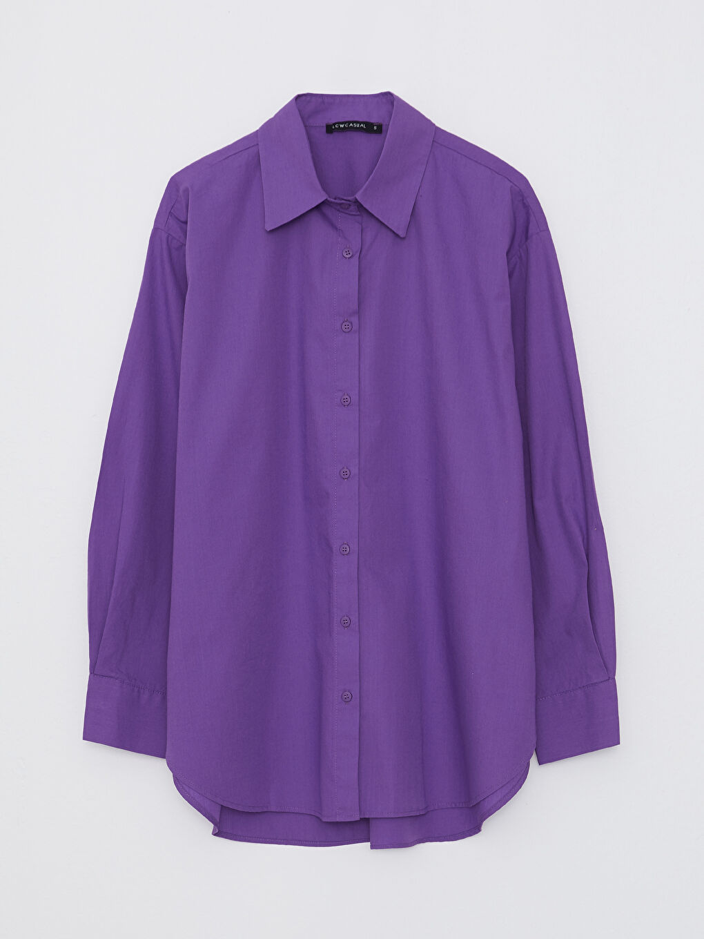 Mor Önden Düğme Kapamalı Düz Uzun Kollu Pamuklu Kadın Gömlek-3