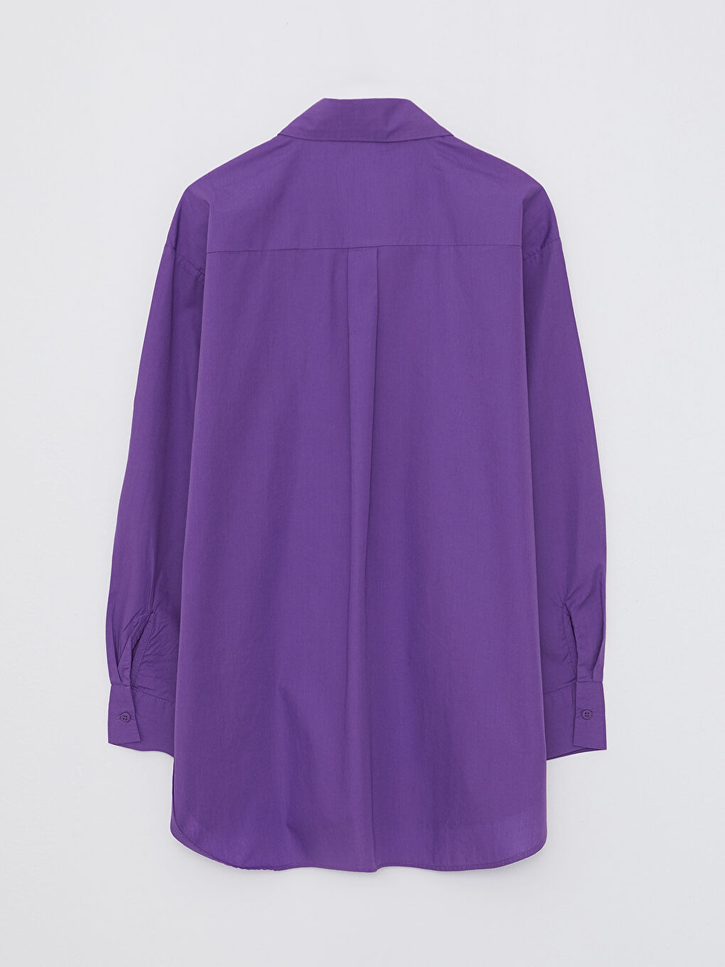 Mor Önden Düğme Kapamalı Düz Uzun Kollu Pamuklu Kadın Gömlek-4