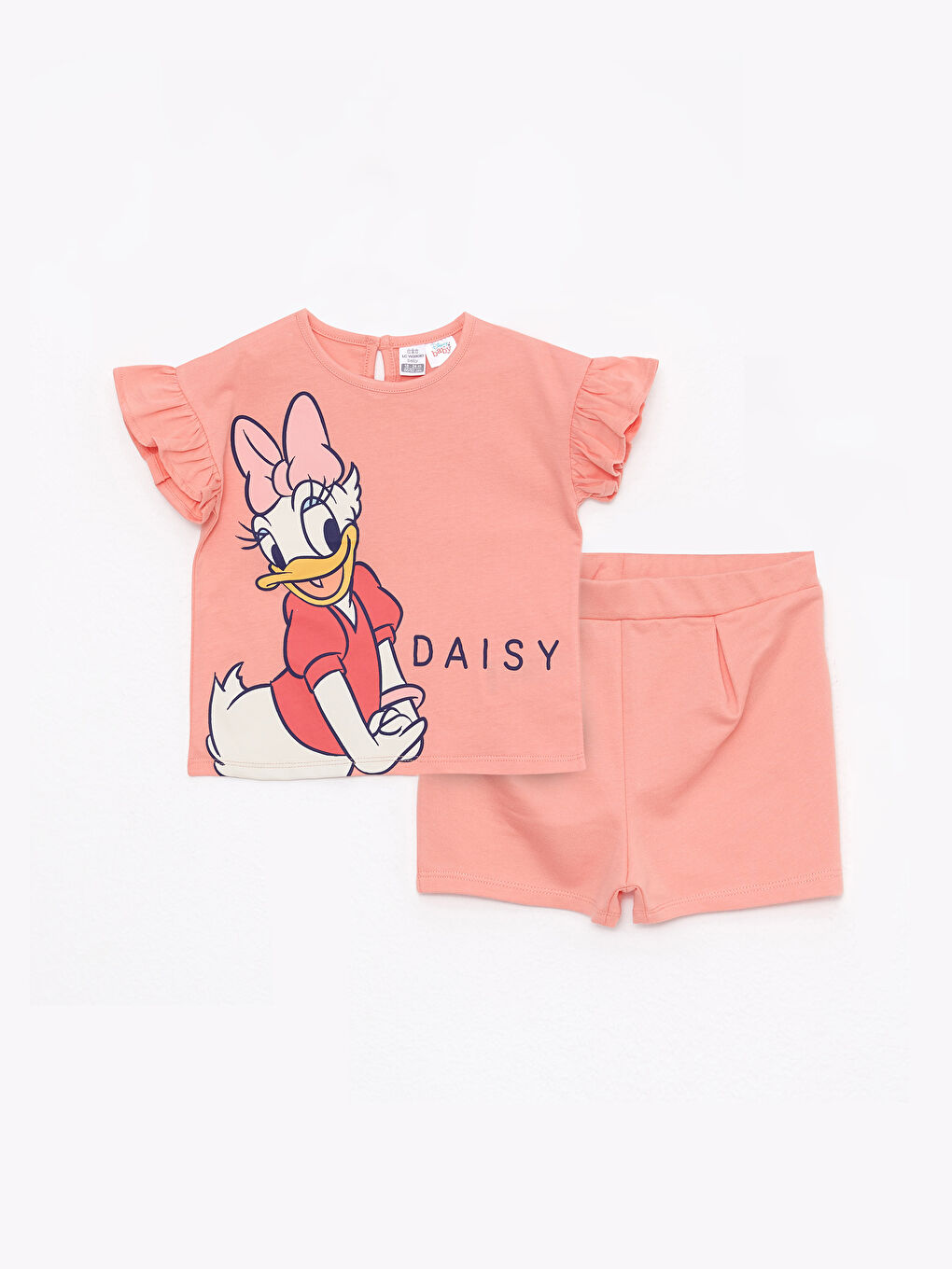Crew Neck Short Sleeve Daisy Duck Printed Cotton Baby Girl T-Shirt and Shorts 2-Pack