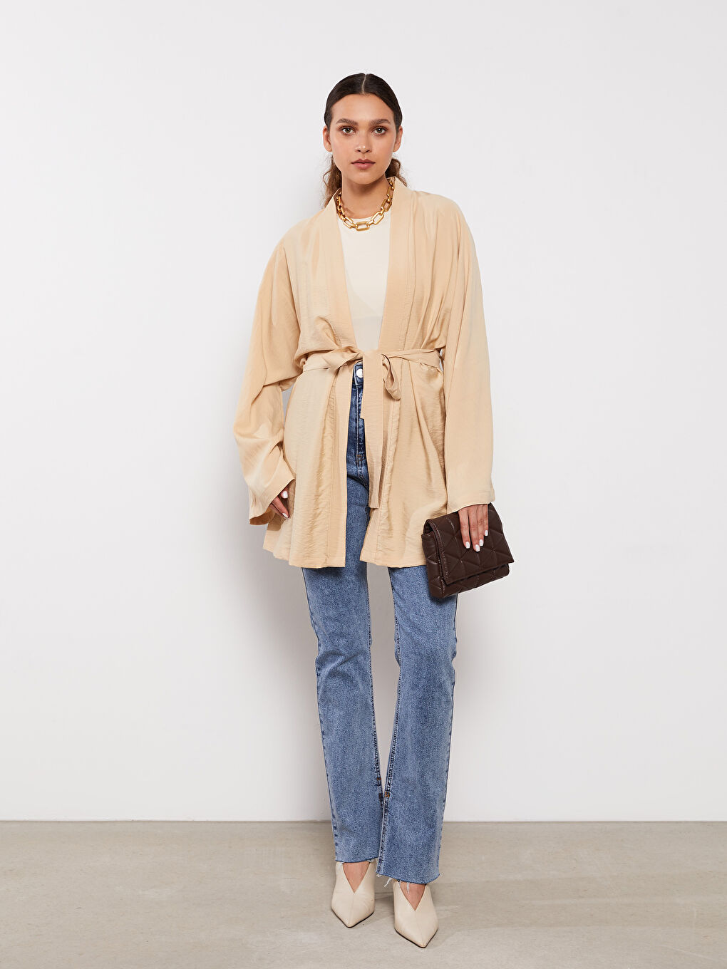 LCW Vision Bej Şal Yaka Kadın Kimono