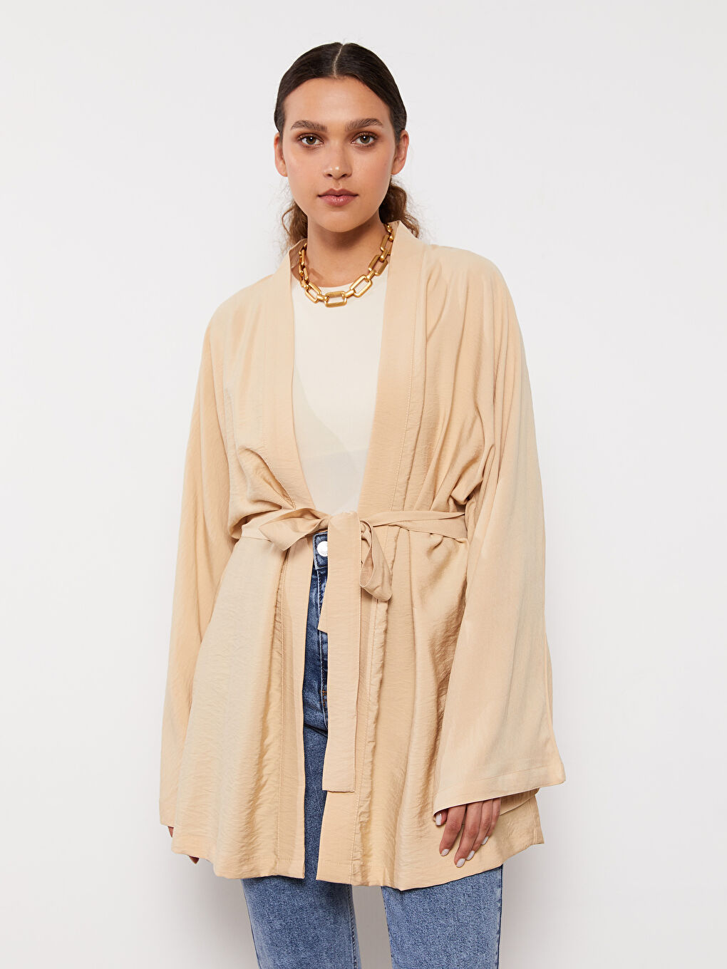 LCW Vision Bej Şal Yaka Kadın Kimono - 1