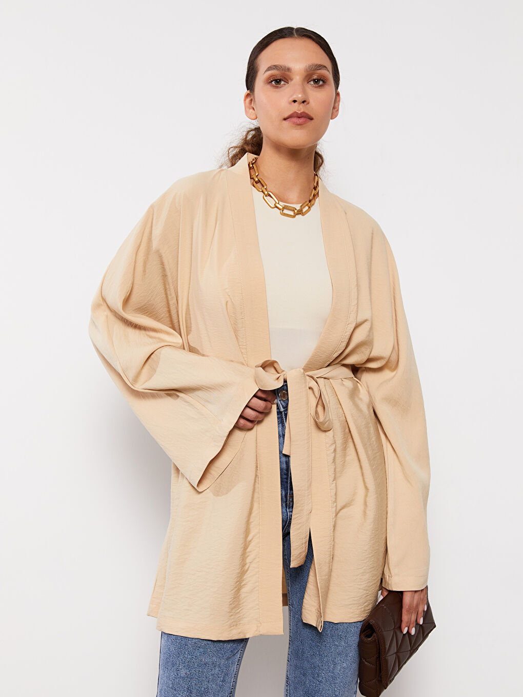 LCW Vision Bej Şal Yaka Kadın Kimono - 2