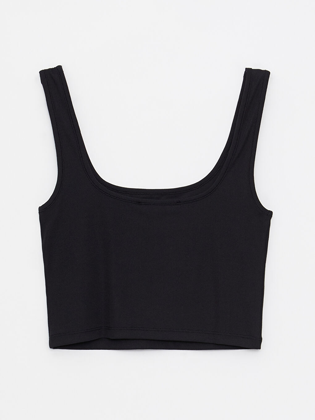 Siyah Kadın Kare Yaka Düz Crop-5