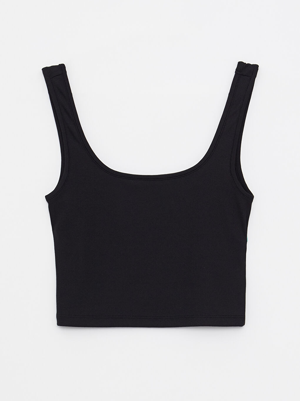 Siyah Kadın Kare Yaka Düz Crop-6