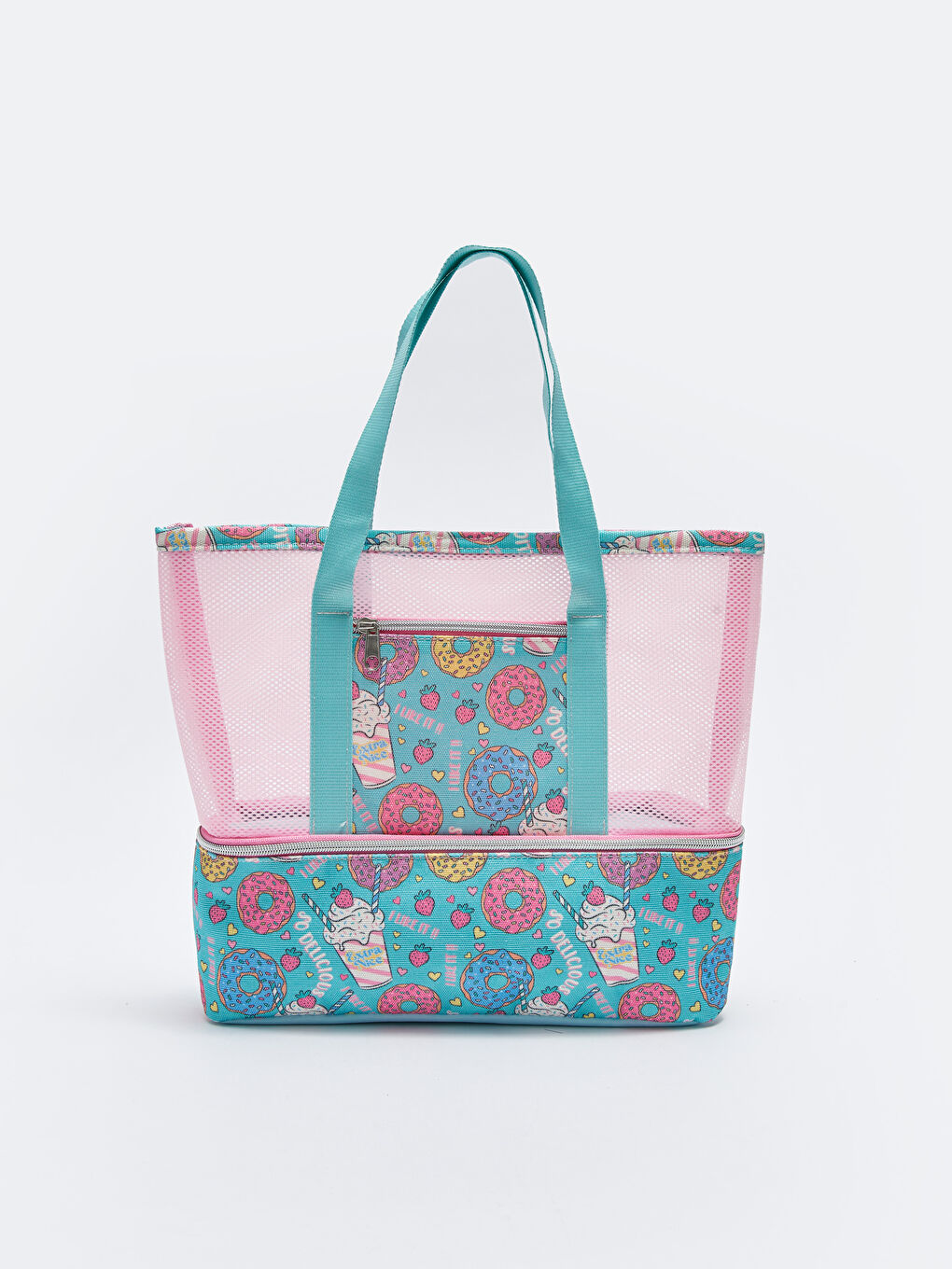 حقيبة يد بناتية بتفاصيل شبكية مزهرة