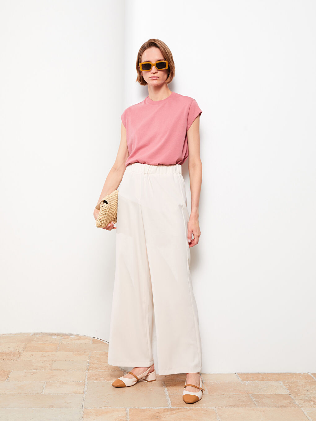 LCW Modest Elasticated Waist Plain Crepe Women's Trousers -S2L654Z8-SCC