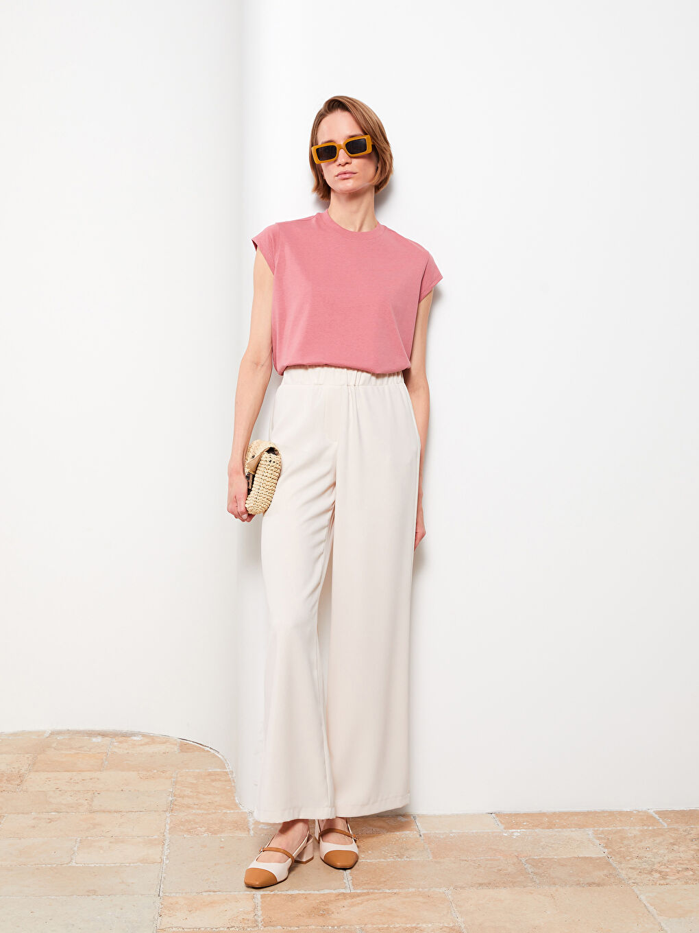 LCW Modest Elasticated Waist Plain Crepe Women's Trousers -S2L654Z8-SCC