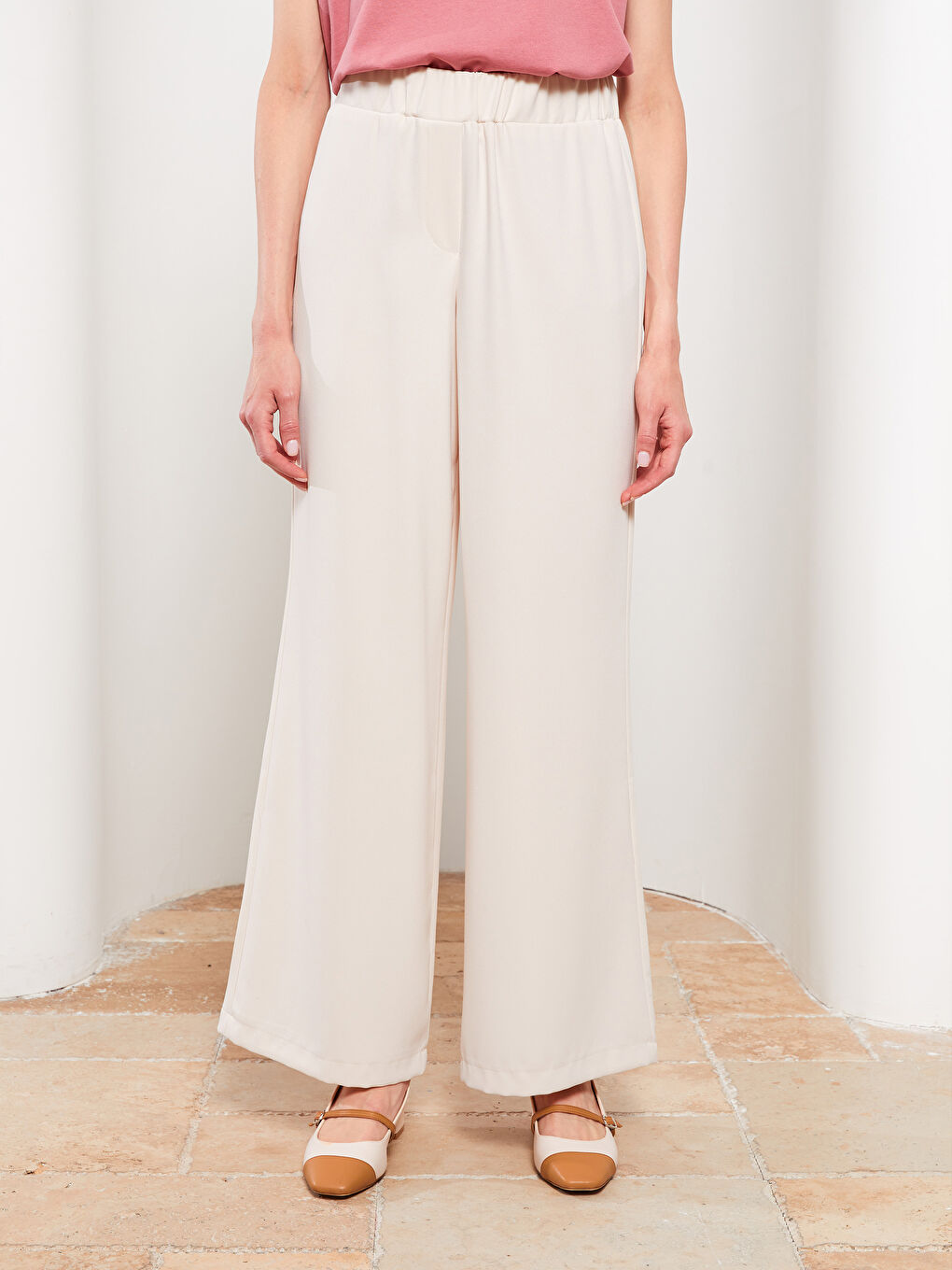 LCW Modest Elasticated Waist Plain Crepe Women's Trousers -S2L654Z8-SCC
