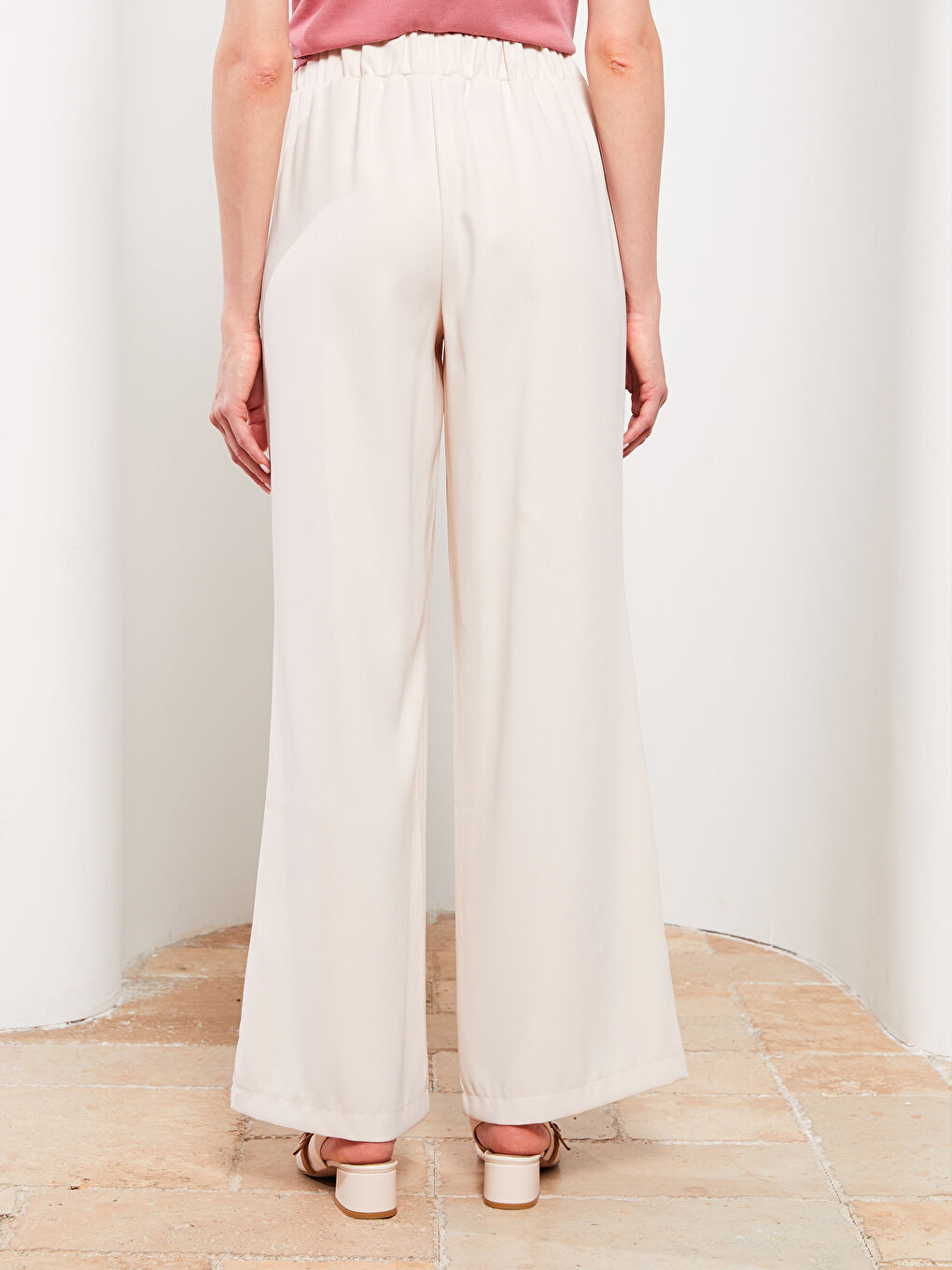 LCW Modest Elasticated Waist Plain Crepe Women's Trousers -S2L654Z8-SCC