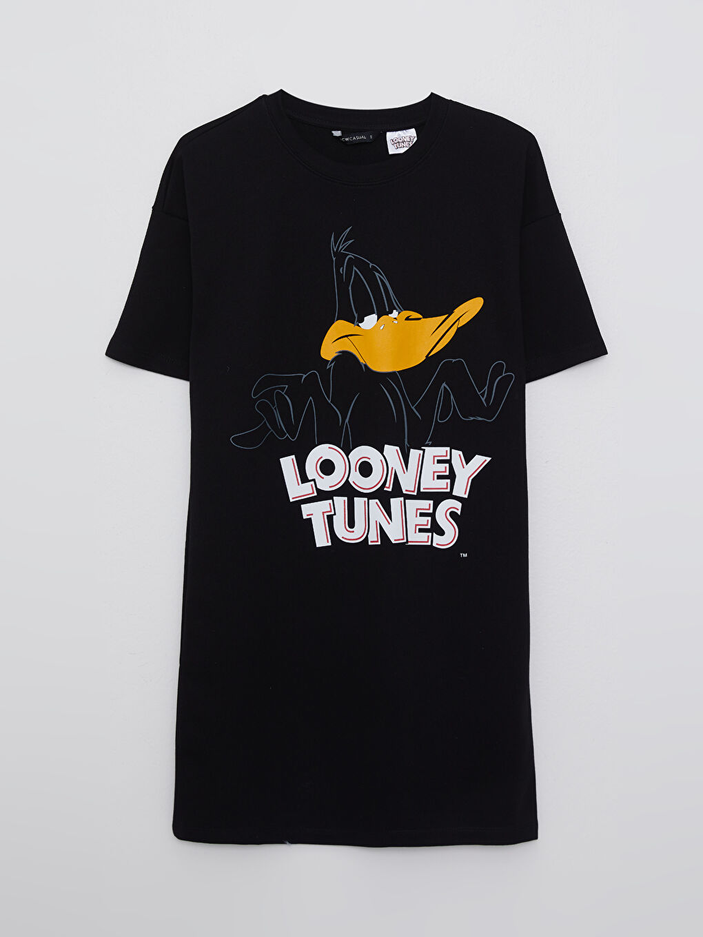 Bisiklet Yaka Daffy Duck Baskılı Kısa Kollu Kadın Elbise