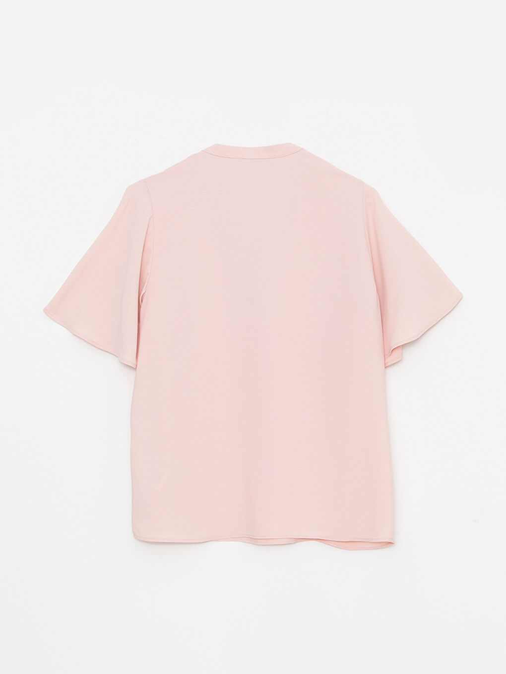 Pembe Kaçık Yaka Düz Kısa Kollu Poplin Kadın Bluz-1