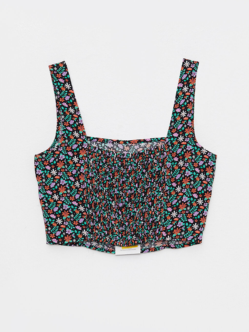 Siyah Kare Yaka Desenli Kolsuz Viskon Kadın Bluz-6