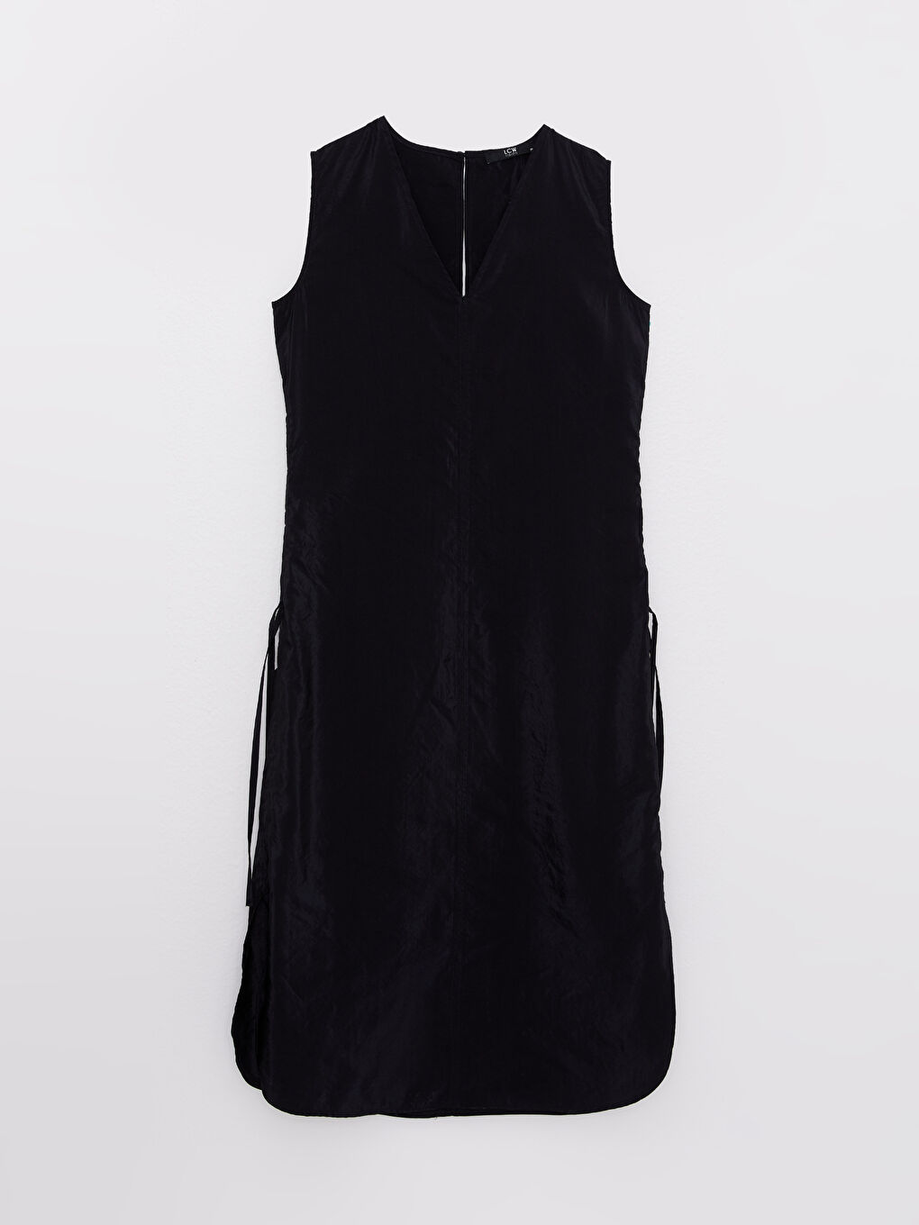 Siyah Kadın V Yaka Düz Kolsuz Elbise-7