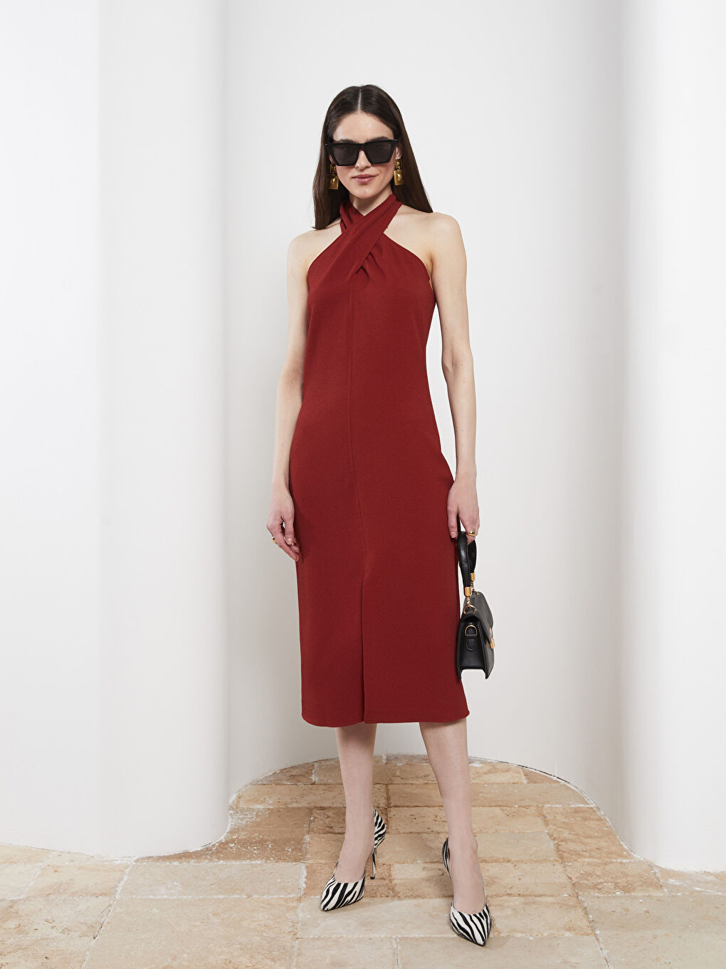 LCW Vision Women's Halter Neck Regular Sleeveless Dress -S2L687Z8-RYL