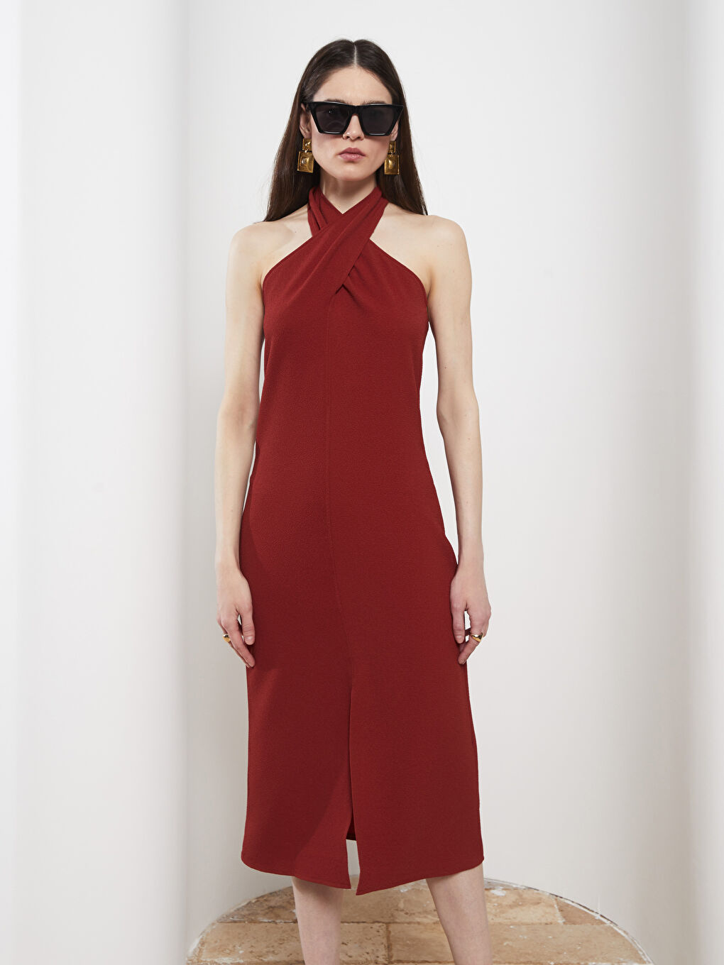 LCW Vision Women's Halter Neck Regular Sleeveless Dress -S2L687Z8-RYL