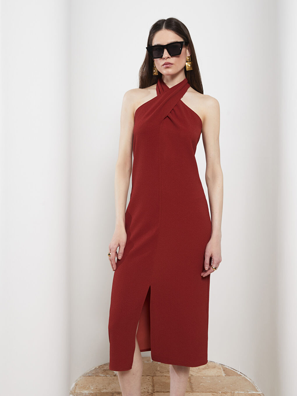 LCW Vision Women's Halter Neck Regular Sleeveless Dress -S2L687Z8-RYL