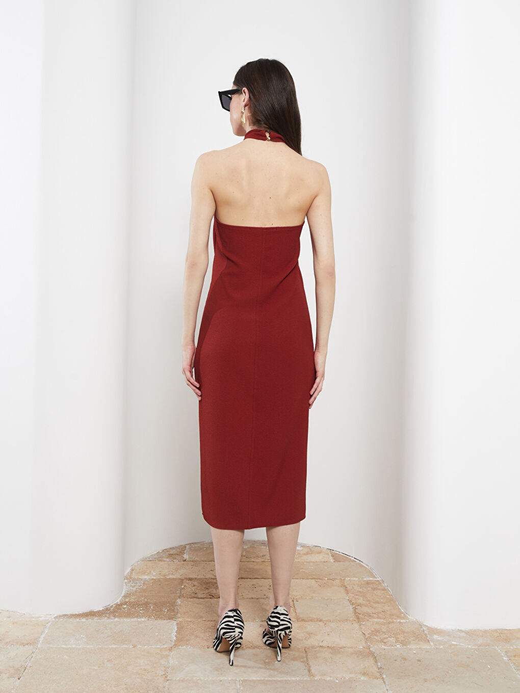 LCW Vision Women's Halter Neck Regular Sleeveless Dress -S2L687Z8-RYL