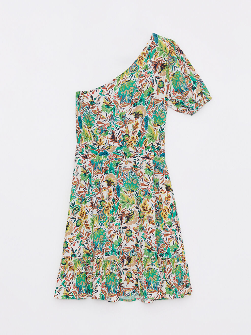 Платье на одно плечо с цветочным узором и коротким рукавом из вискозы для женщин-5