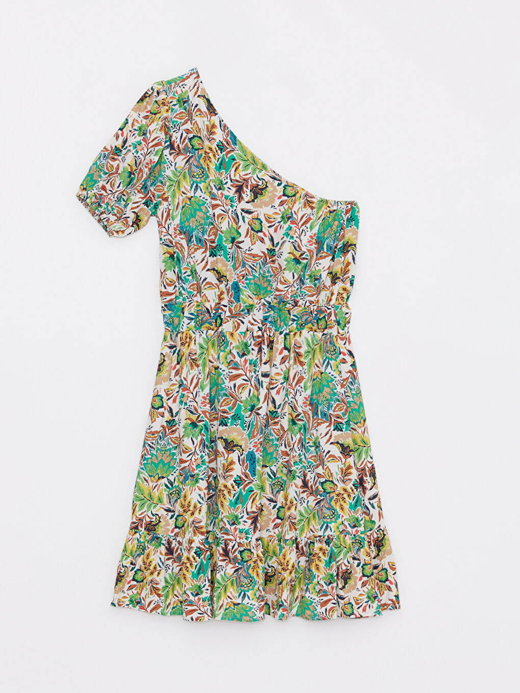 Платье на одно плечо с цветочным узором и коротким рукавом из вискозы для женщин-6