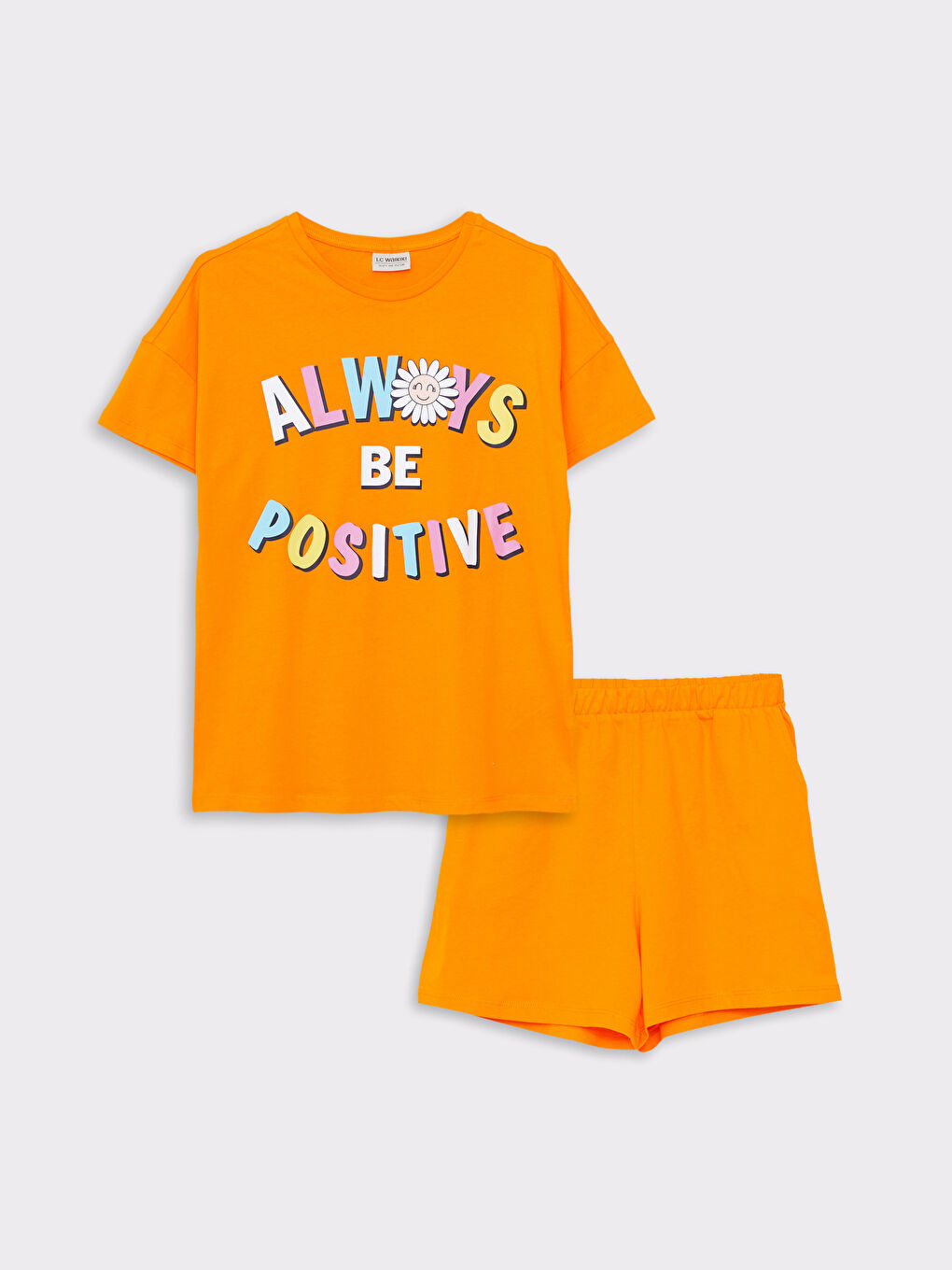 Turuncu Bisiklet Yaka Baskılı Kısa Kollu Kız Çocuk Tişört ve Şort